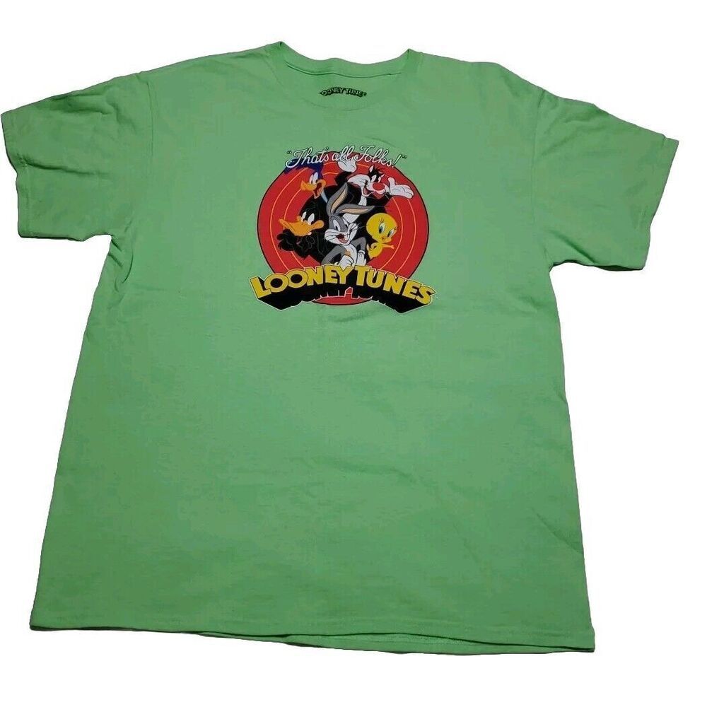 Looney Tunes That's All Folks! T-Shirt Adult L Short Sleeve Green Large